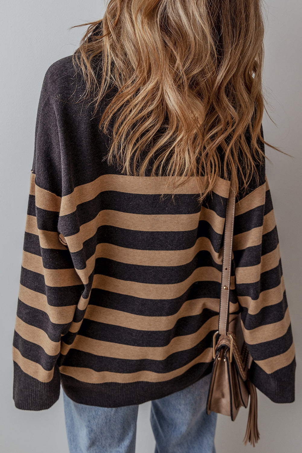 Stripe Quarter Zip Oversized Sweater