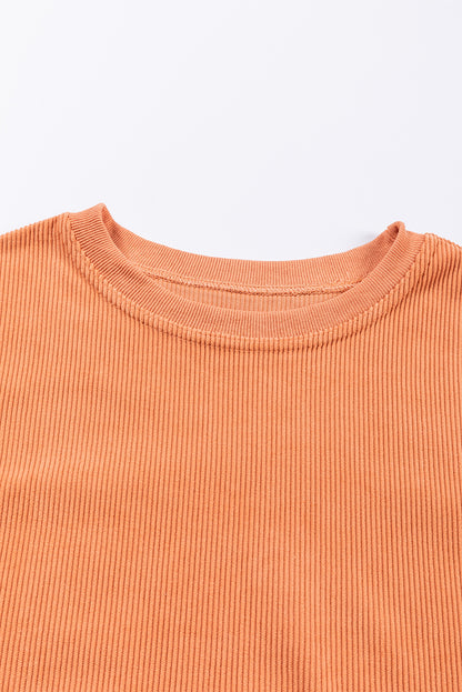 Solid Ribbed Corduroy Long Sleeve Oversized Sweatshirt