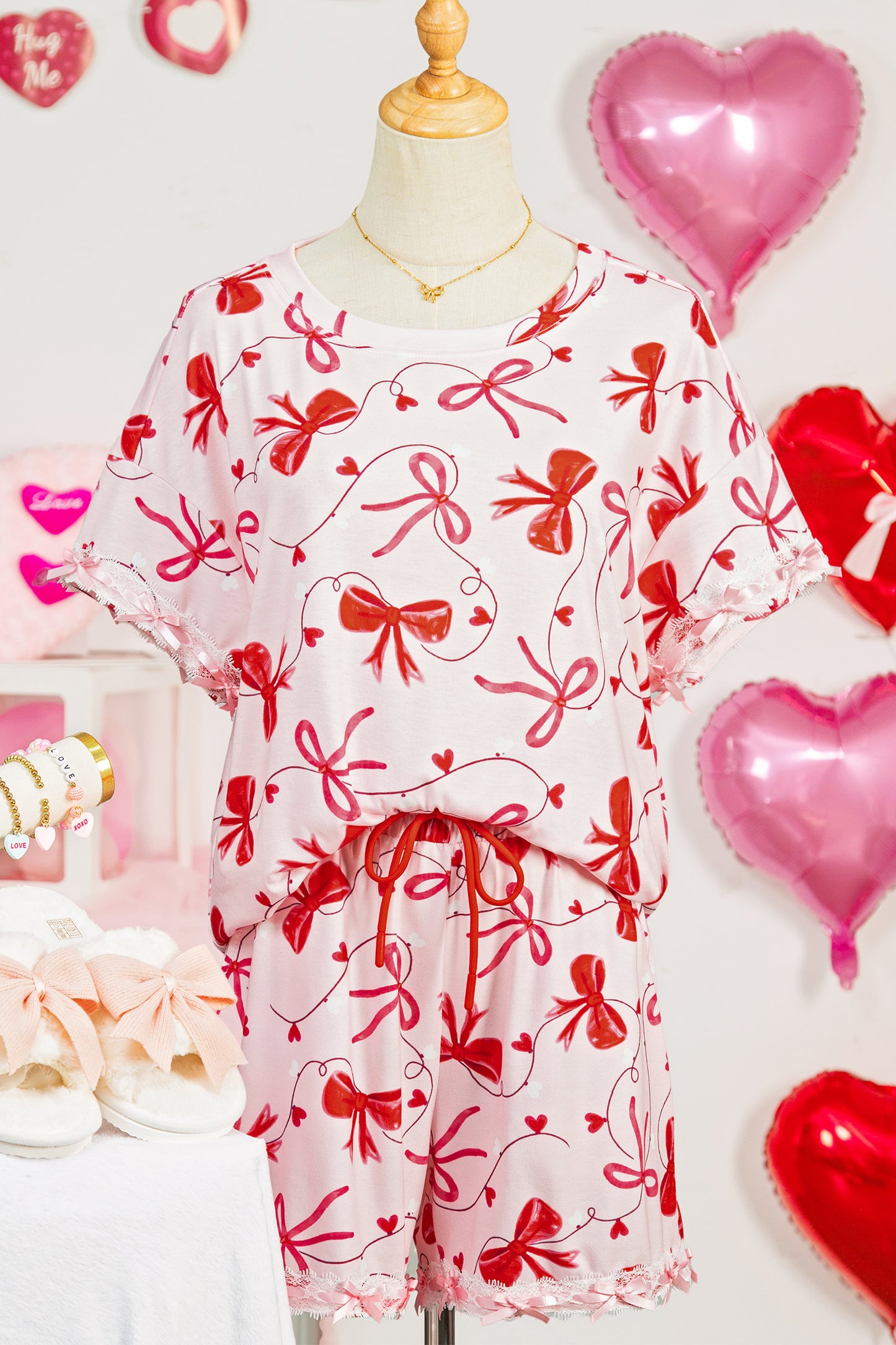 Valentine Bow Tee and Shorts Lounge Set