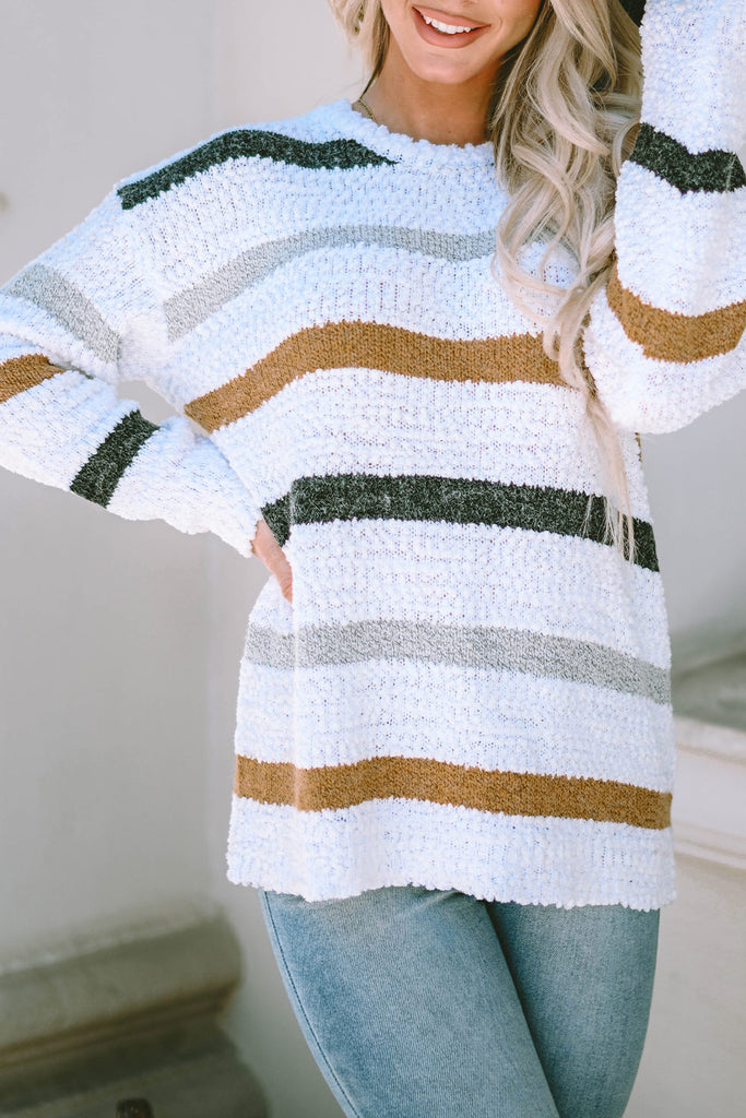 NEW! Striped Popcorn Knit Sweater
