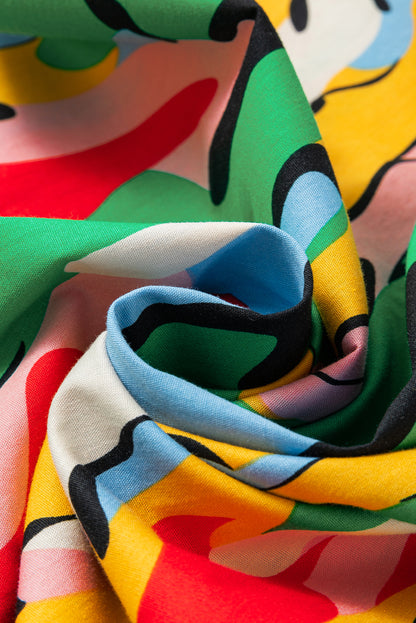 Abstract Frilled Neck Ruffle Sleeve Mini Dress