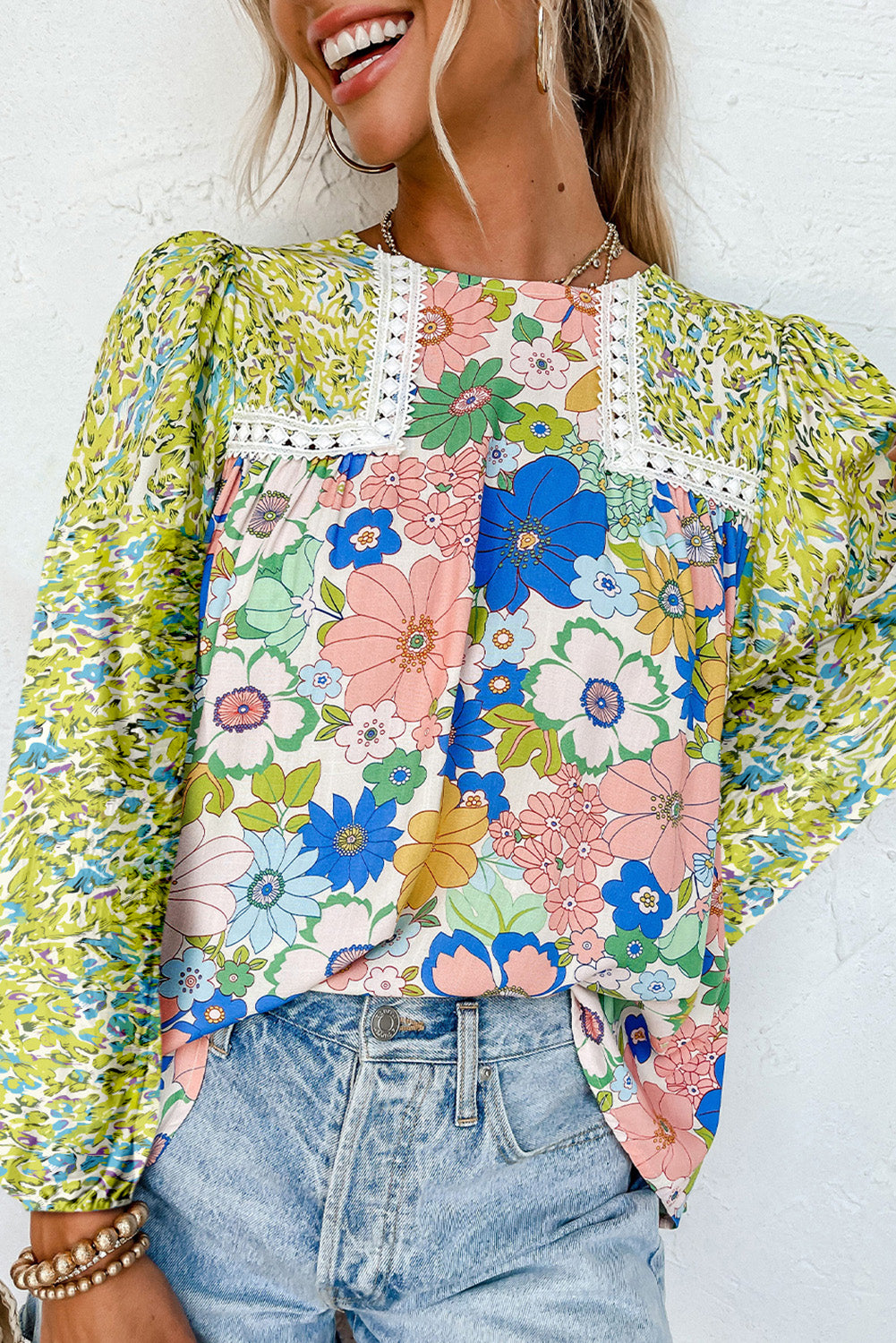 Floral Patchwork Long Sleeve Blouse