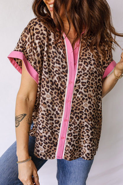 Leopard Contrast Trim Short Sleeve Shirt