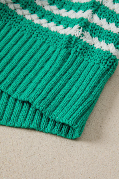 Stripe Bow Tie V-Neck Short Sleeve Sweater