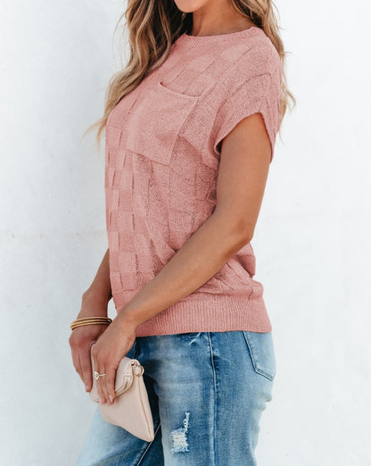 Lattice Textured Short Sleeve Sweater