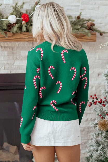 Christmas Candy Cane Drop Shoulder Sweater
