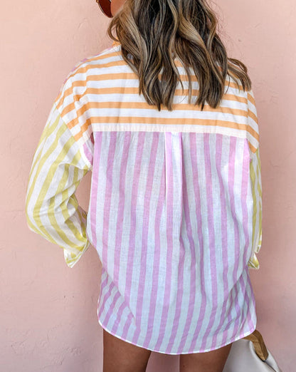 Stripe Contrast Long Sleeve Shirt