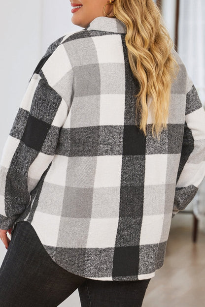 Plus Size Checker Button-Up Shacket