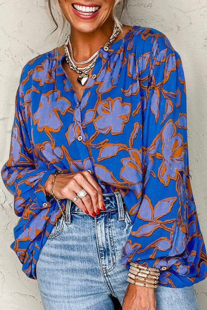 Floral Batwing Sleeve Buttoned Shirt