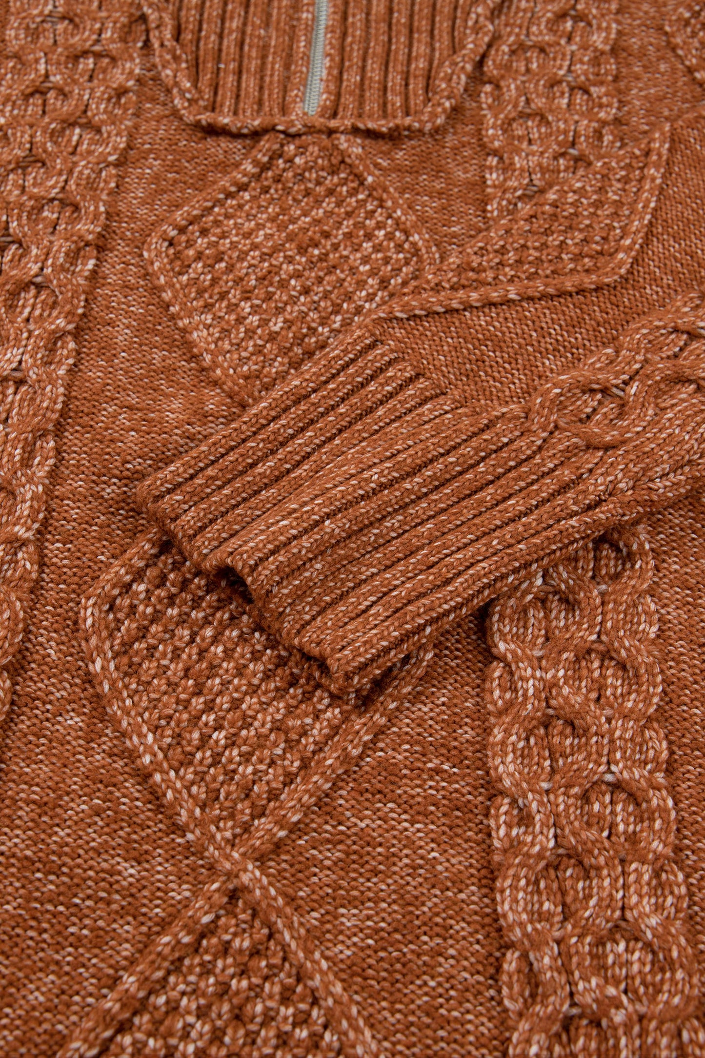 Solid Cable Knit Zip-Up Collar Long Sleeve Sweater Dress