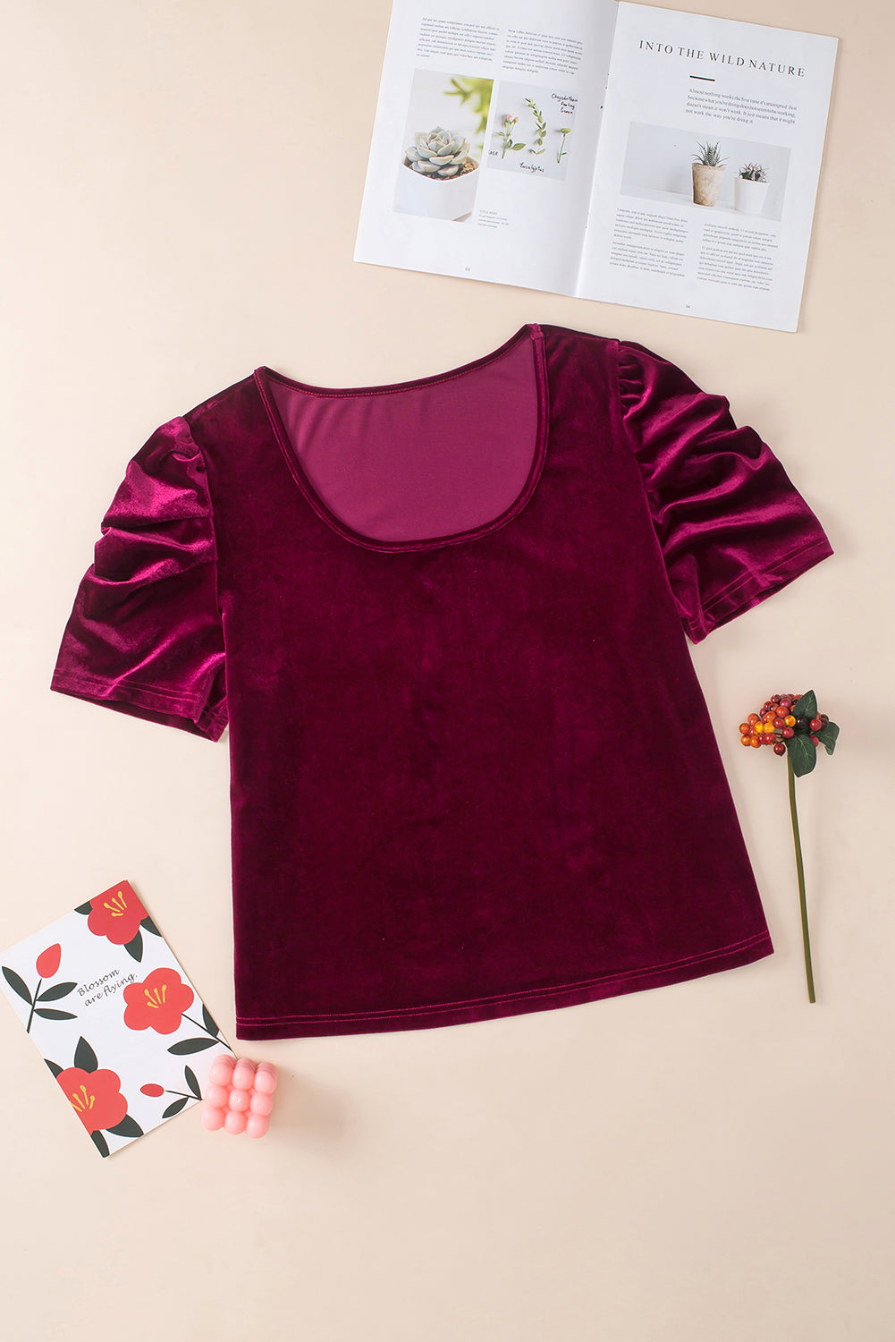 Plus Size Velvet Bubble Sleeve Top