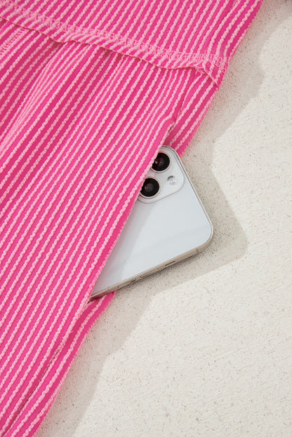 Corded Knit Buttoned V-Neck Short Sleeve Romper