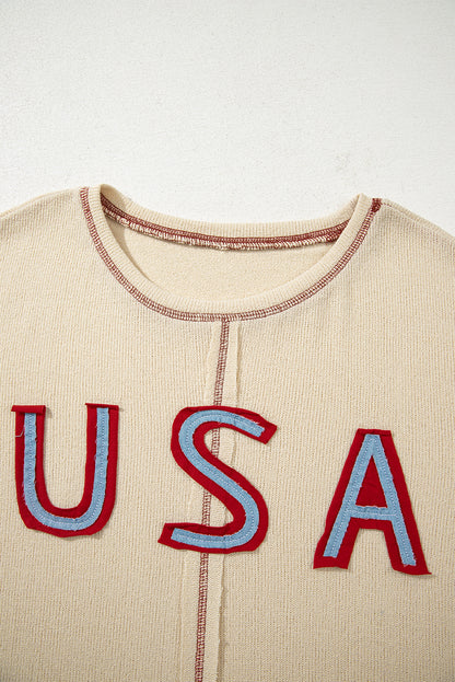 USA Star Contrast Patchwork Exposed Seam Top