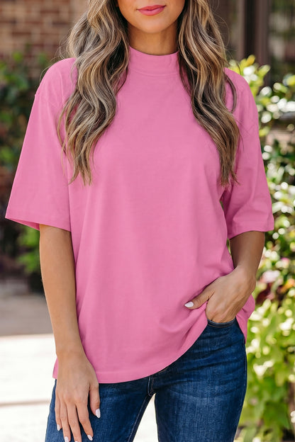 Solid High Neck Oversize Tee