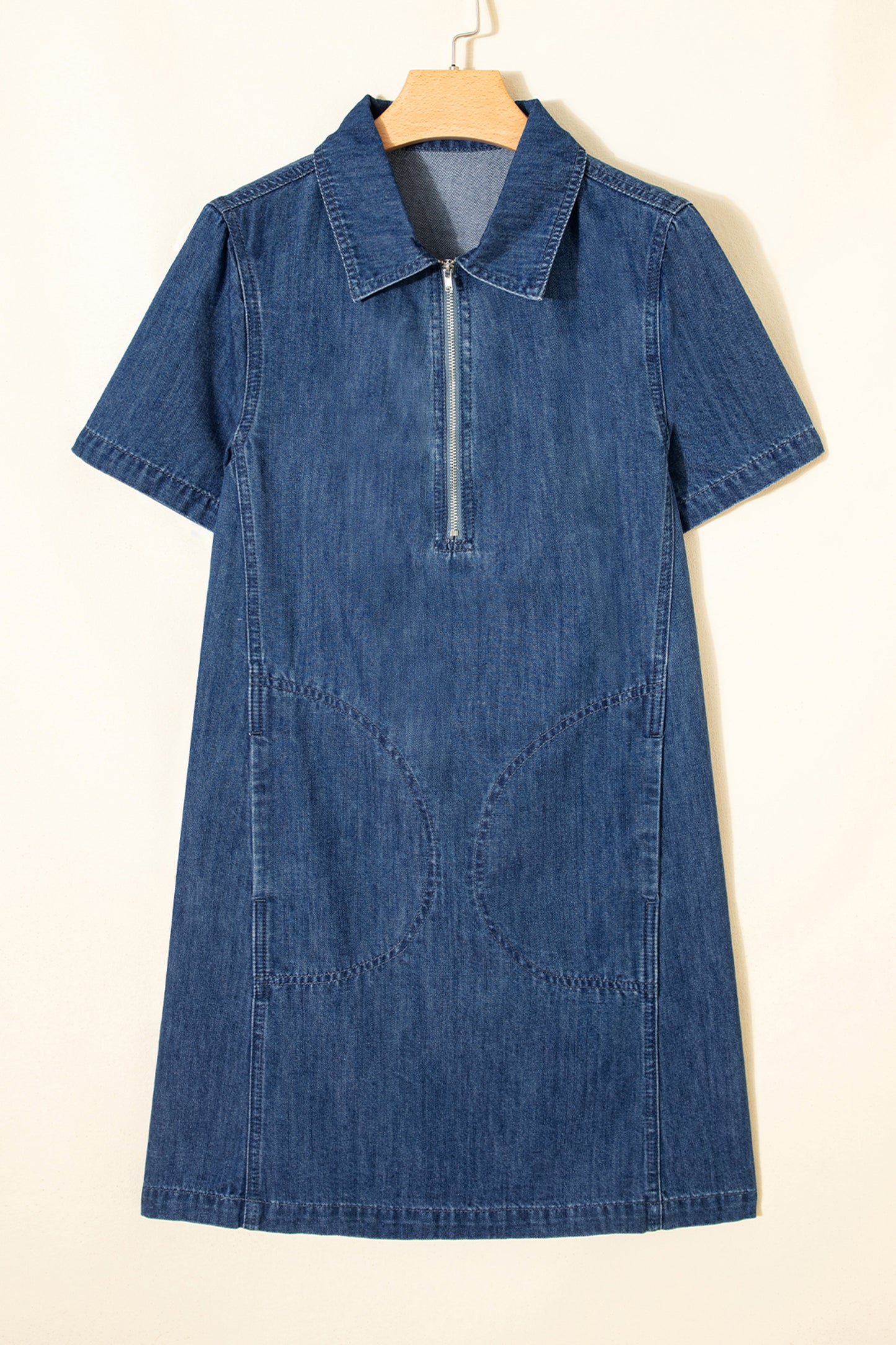 Denim Zip-Up Collar Short Sleeve Mini Dress