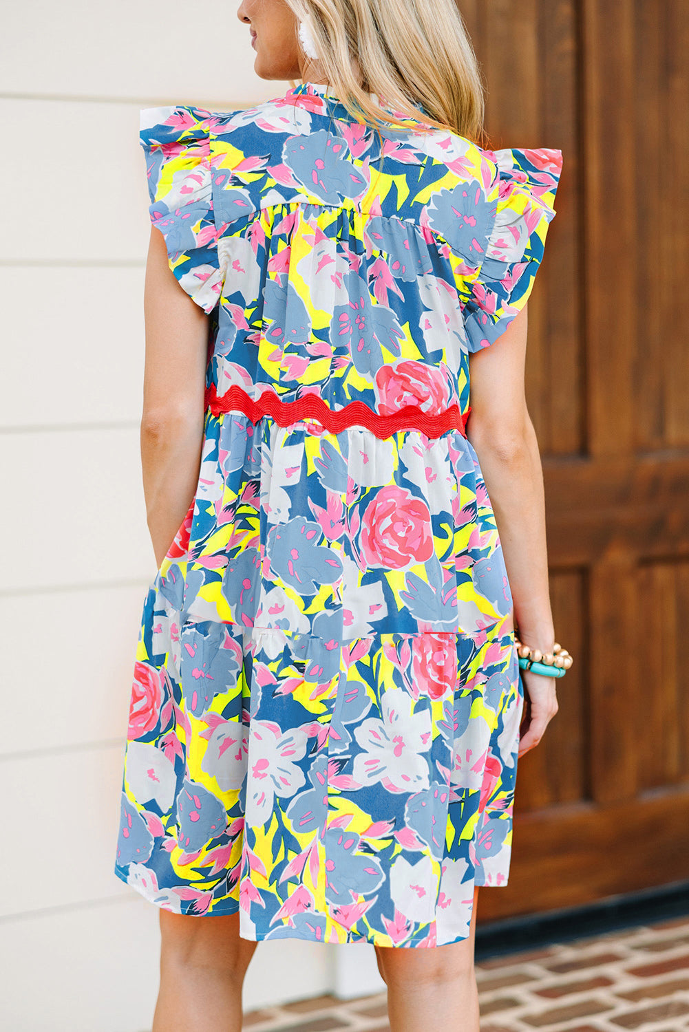 Floral Ric-Rac Flutter Sleeve Dress