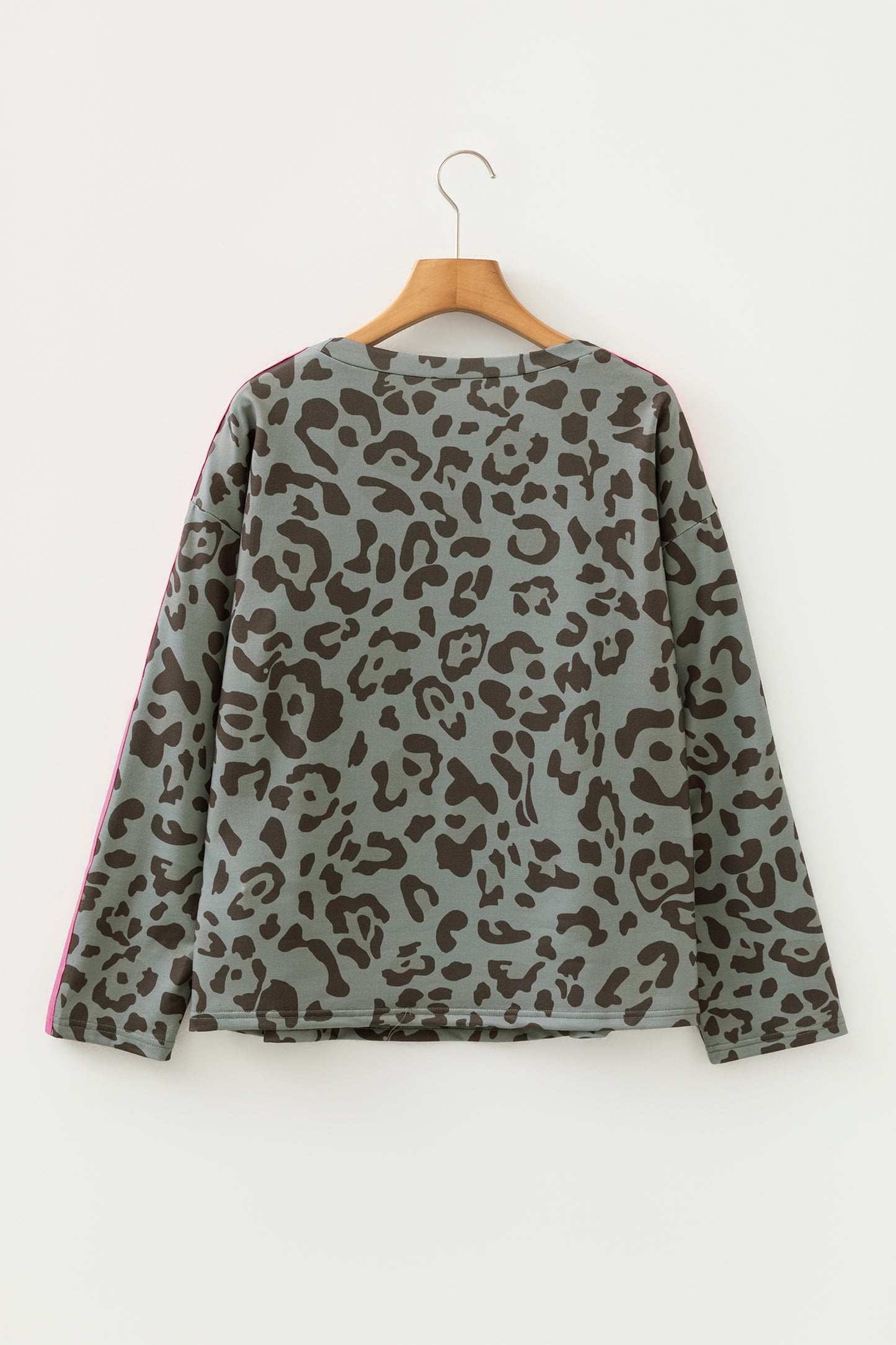 Leopard Varsity Stripe Trim Long Sleeve Top