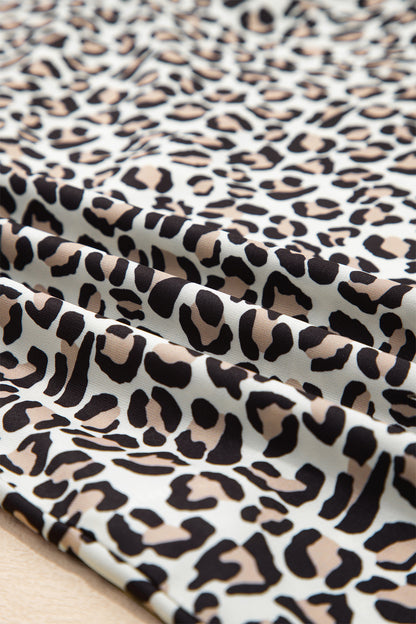 Leopard Colorblock Stripe V-Neck Short Sleeve Blouse