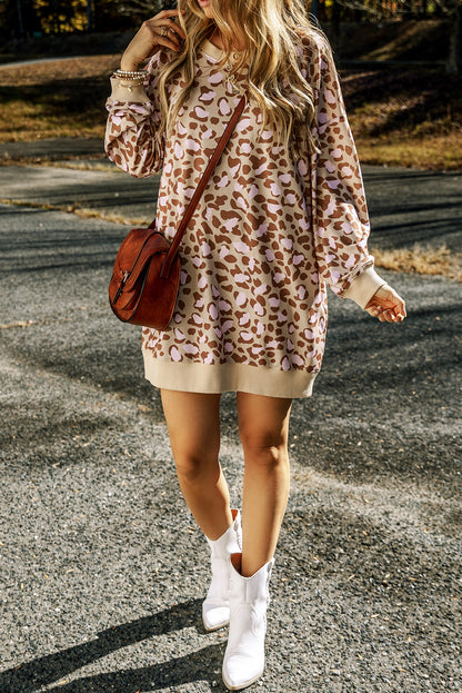 Leopard Long Sleeve Dress w/Pockets