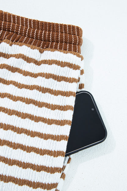 Plus Size Stripe V-Neck Pullover and Drawstring Pants Set