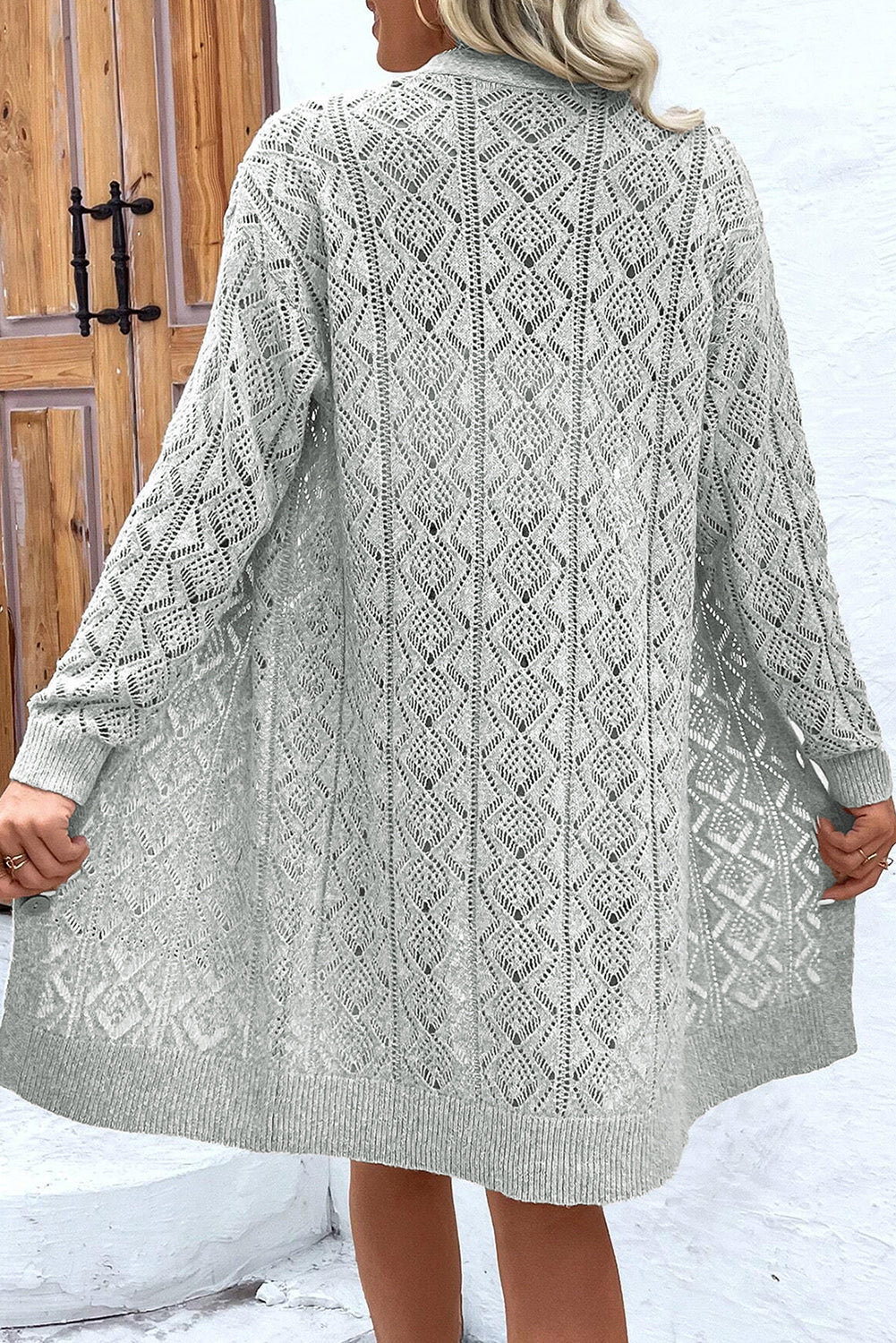 Hollowed Knit Buttoned Long Cardigan