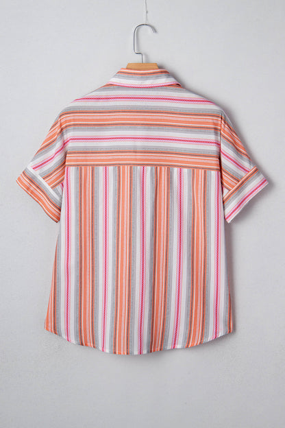 Stripe Button Up Short Sleeve Shirt