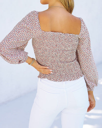 Floral Smocked Square Neck Top