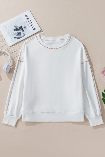 Contrast Rainbow Trim Pullover Sweatshirt