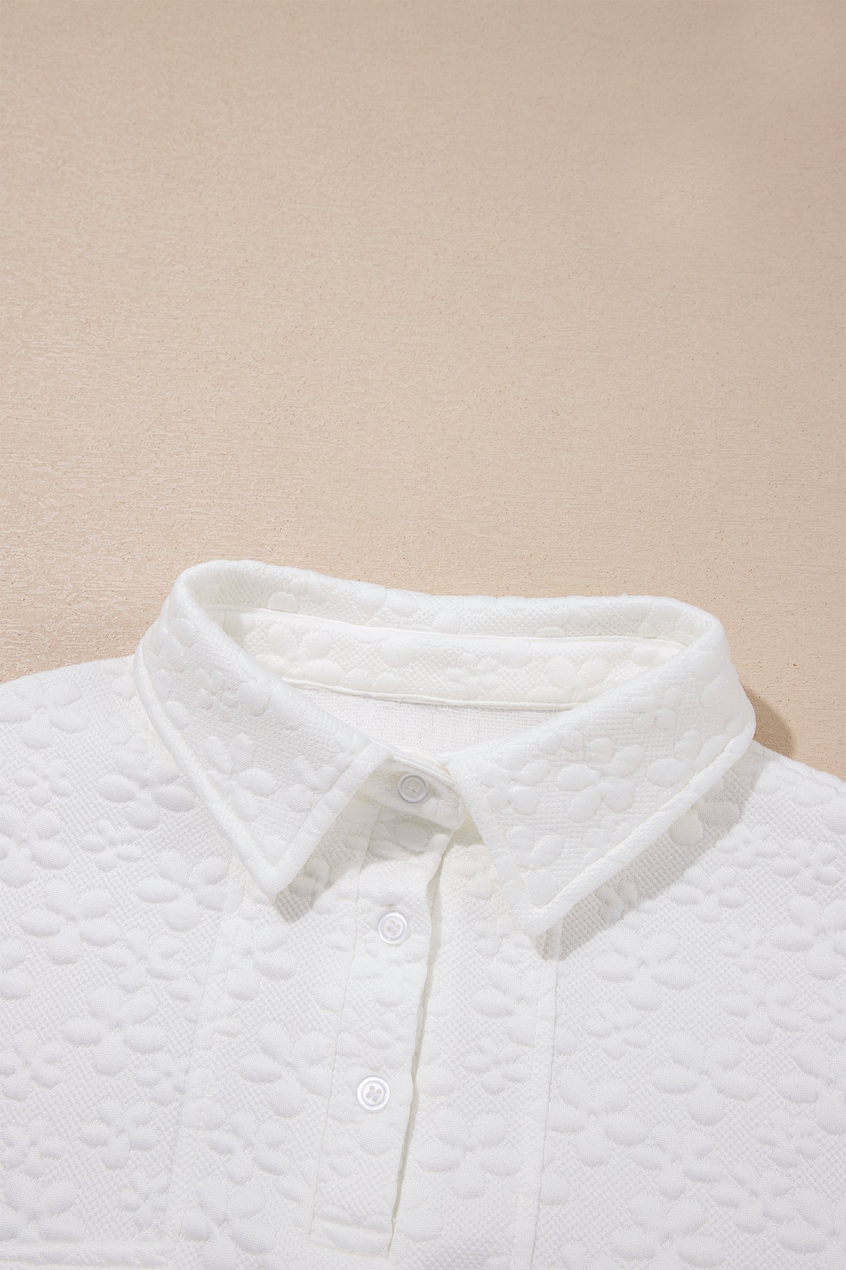 Solid Floral Textured Buttoned Collar Sweatshirt