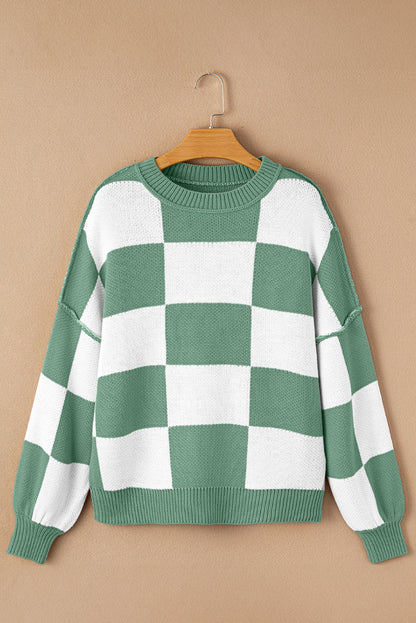 Checker Bishop Sleeve Sweater
