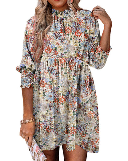 Floral Smocked 3/4 Sleeve Dress