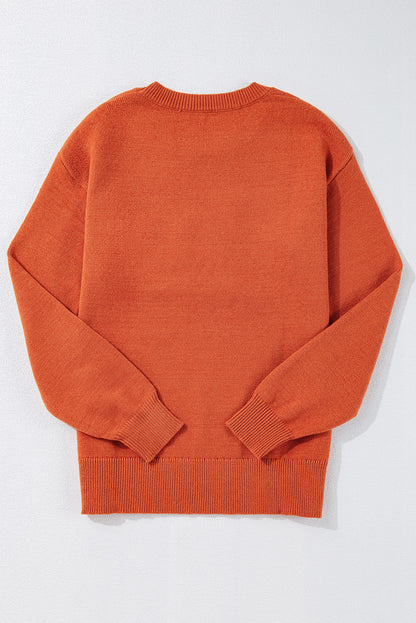 Halloween Boo Drop Shoulder Ribbed Trim Sweater