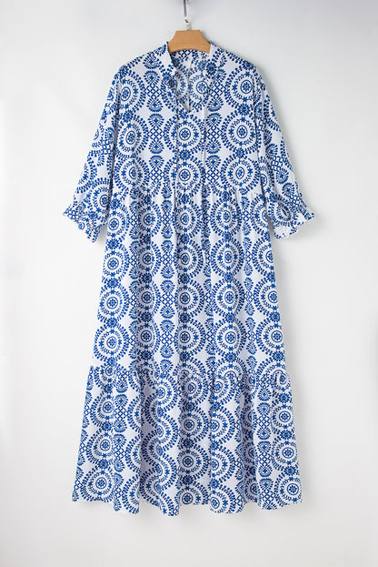 Geometric V-Neck Maxi Dress Plus Size