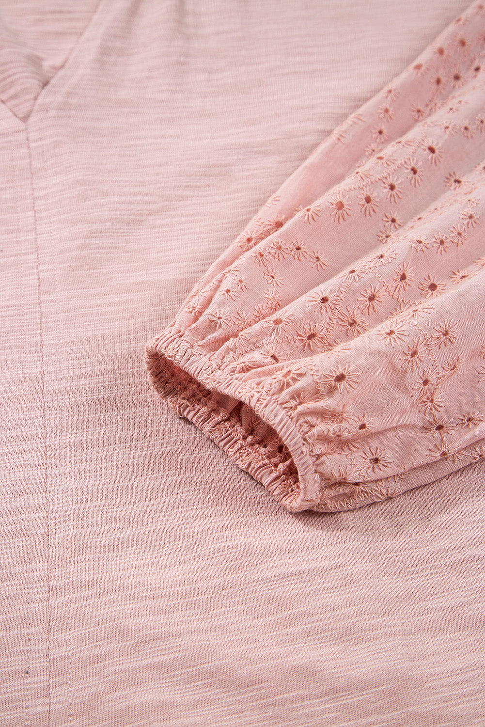 Embroidered Eyelet Patchwork Batwing Sleeve Blouse