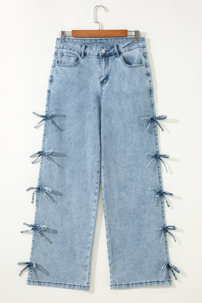 Denim Bow Side Straight Leg Jeans