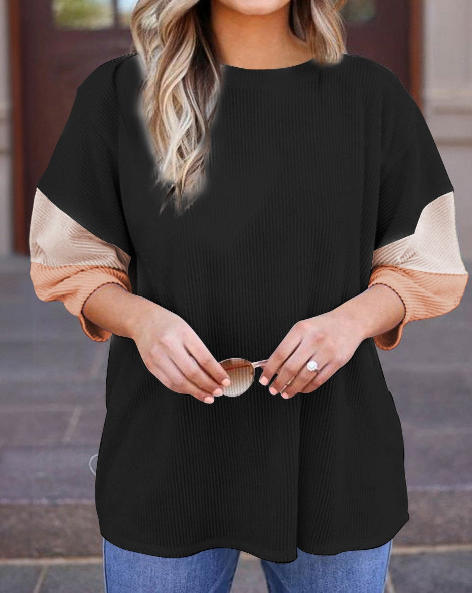 Colorblock Ribbed 3/4 Sleeve Top