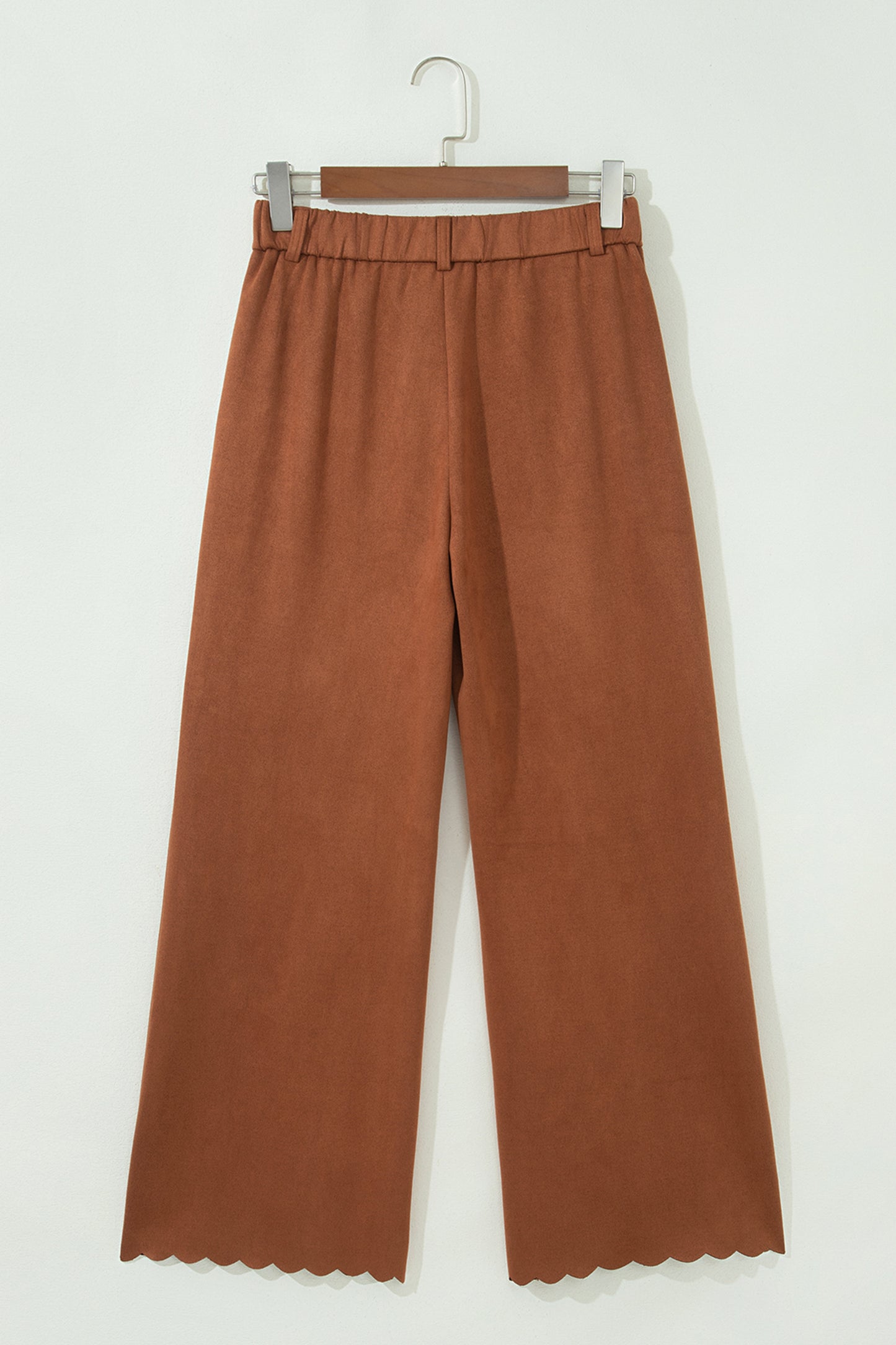 Solid Scalloped Edge Pocketed High Waist Pants
