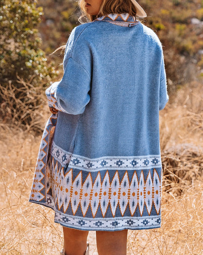 Aztec Open Front Knitted Cardigan