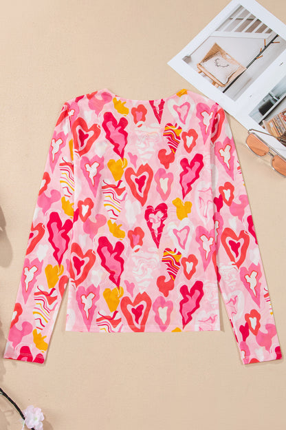 Valentine Heart Mesh Long Sleeve Top