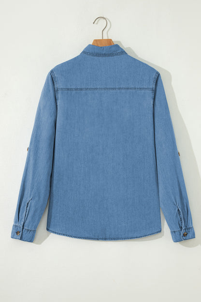 Denim Tab Sleeve Button Down Shirt