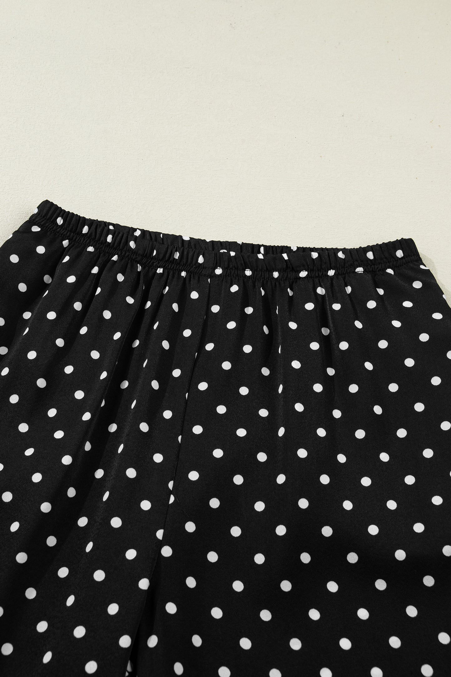 Polka Dot Elastic Waist Lace Hem Pants