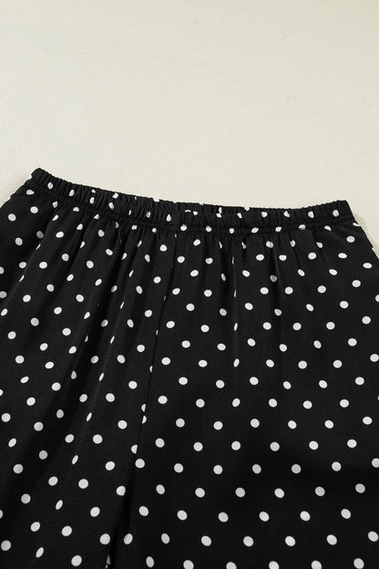 Polka Dot Elastic Waist Lace Hem Pants
