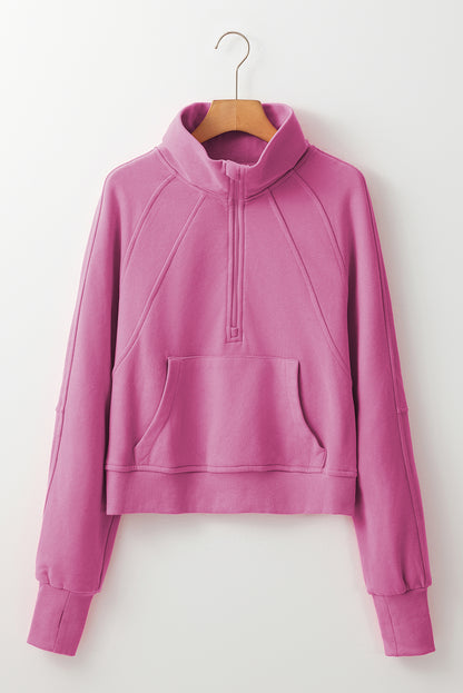 Solid Fleece-Lined Half-Zip Up Collar Sweatshirt