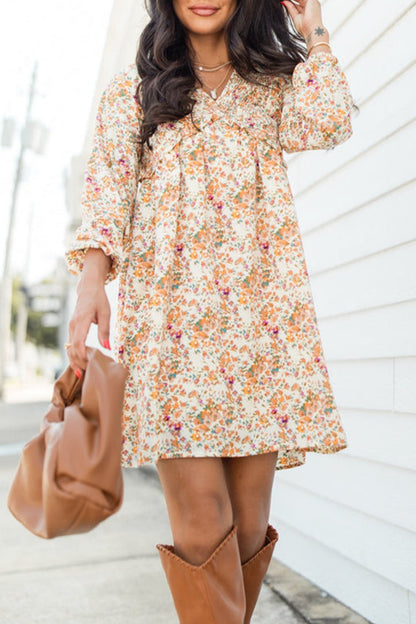 Boho Floral Empire Waist Mini Dress