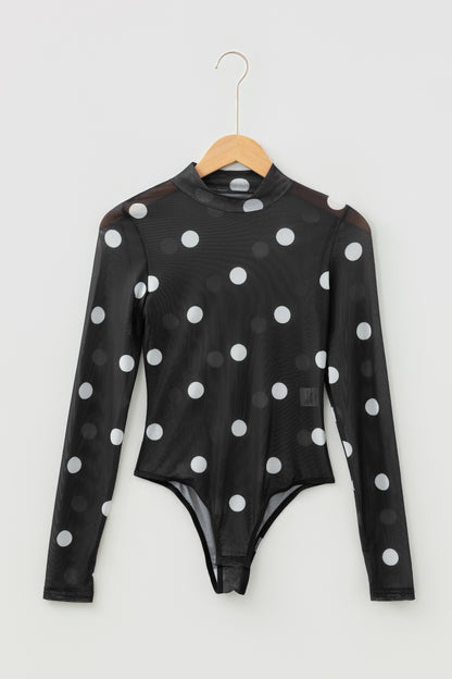 Polka Dot Mesh Long Sleeve Bodysuit