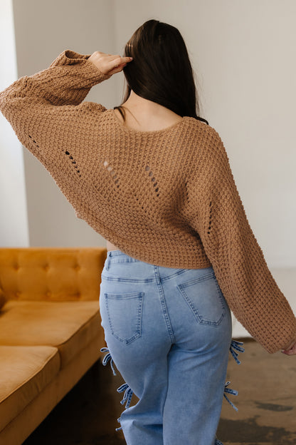 Hollowed Knit Wide Sleeve Pullover Sweater