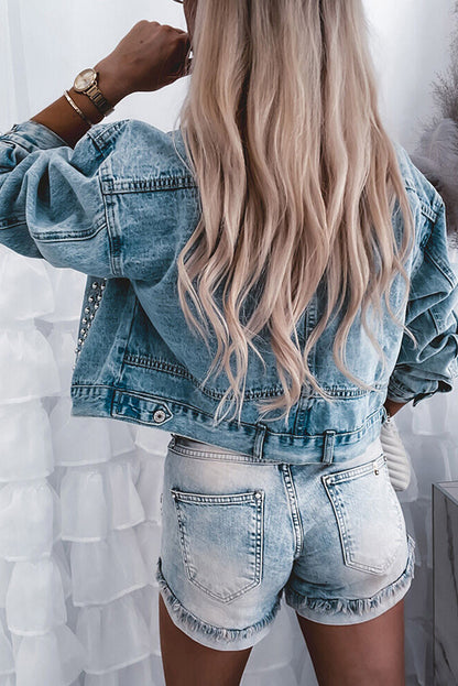 Denim Studded Oversized Pocket Jacket