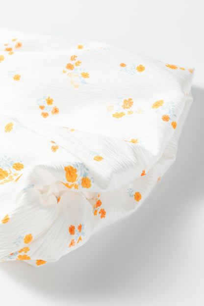 Stripe Floral Patchwork Puff Sleeve Blouse