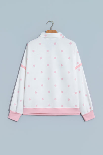 Polka Dot Half Zip Drop Shoulder Sweatshirt