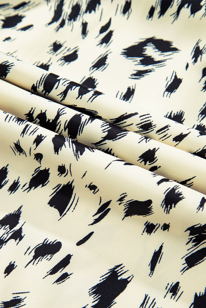 Leopard Patchwork Ribbed Knit Belted Dress